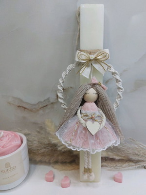Scented candle new with handmade macrame doll vanilla aroma