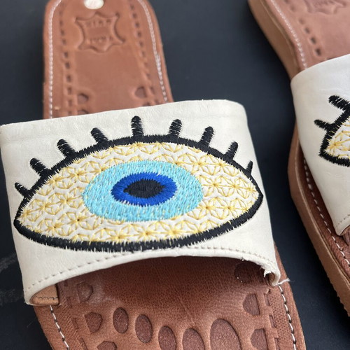 Leather sandals new with embroidered eye design size 37