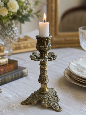 Vintage Rococo Style Candlestick with Brass Finish like new