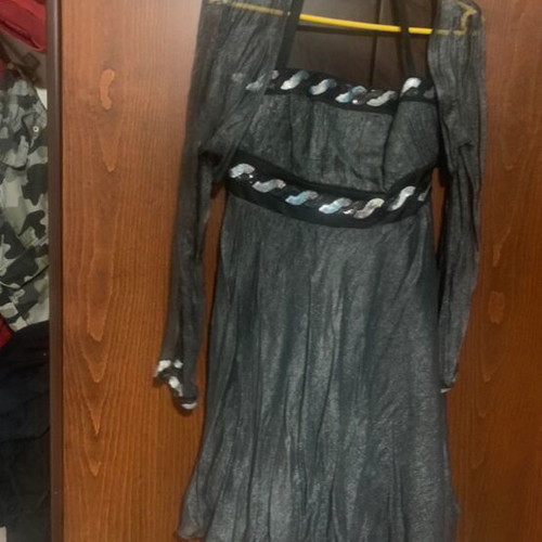 Silk dress like new, gray with transparent vest and sequins