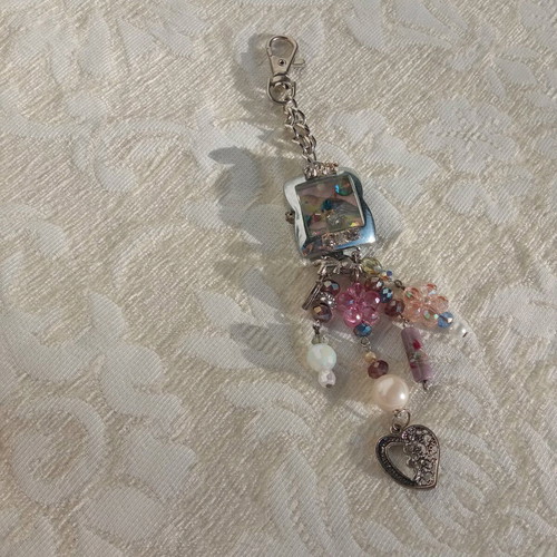 Keychain / pursecharm new, pink and silver, handmade