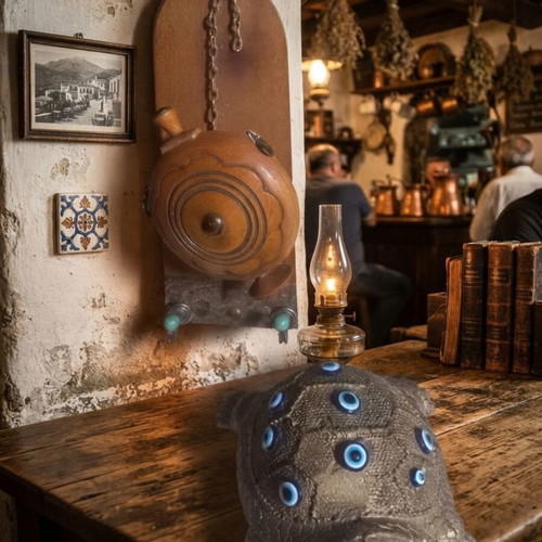 Handmade wooden wall flask folk art & decorative turtle with eyes