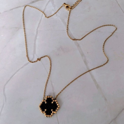 Steel necklace black cross with miyuki made to order