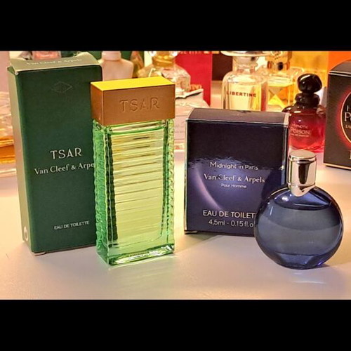 Van Cleef & Arpels Midnight in Paris and Tsar Pour Homme vintage miniatures