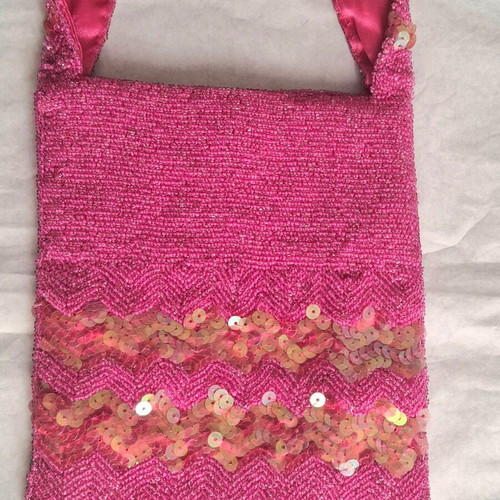 Statement fuchsia hand bag new with beads and sequins