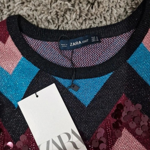 Zara knitted dress new with tag, size S, pink and blue with sequins