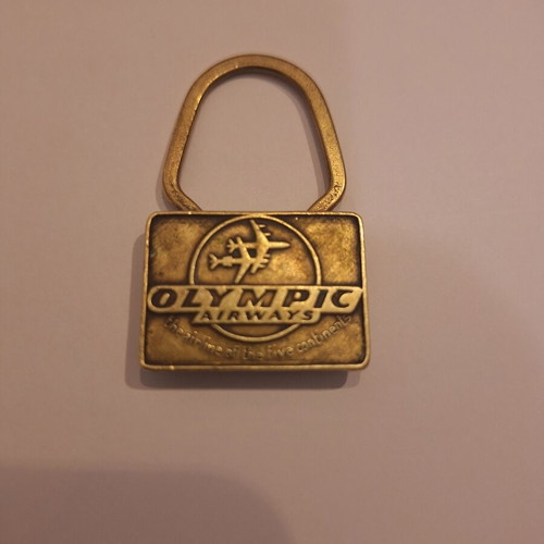 Vintage Olympic Airways keychain used, bronze