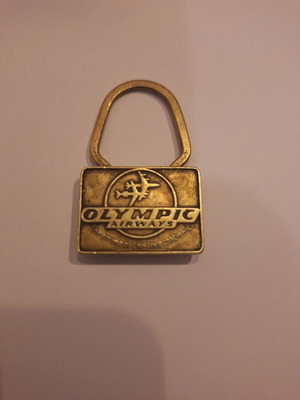 Vintage Olympic Airways keychain used, bronze