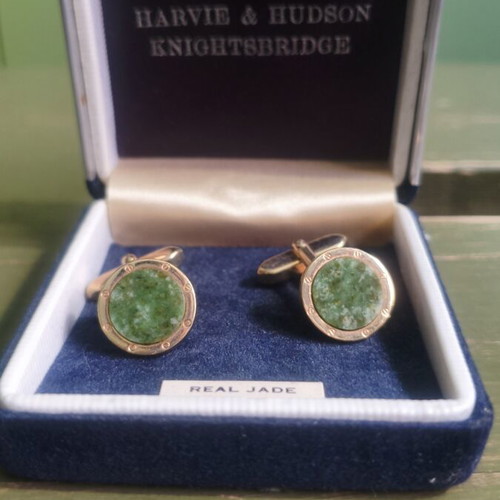 Harvie & Hudson Knightsbridge Cufflinks like new, real jade, gold tone