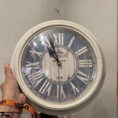 Wall clock vintage with beige frame and blue background, like new