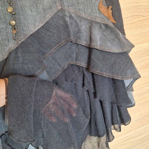 Monica Magni denim skirt size S new with brown leather details