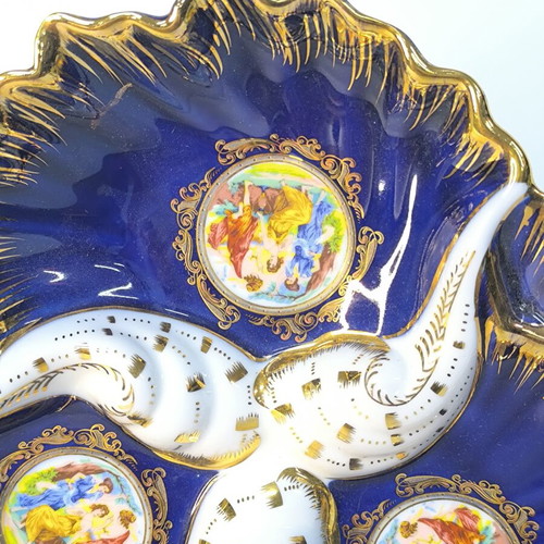 Vintage Limoges porcelain serving plate with cobalt blue and gold details like new