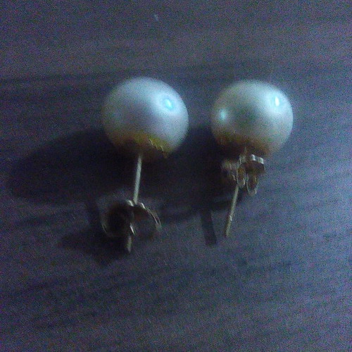 Gold earrings with pearl K14 new