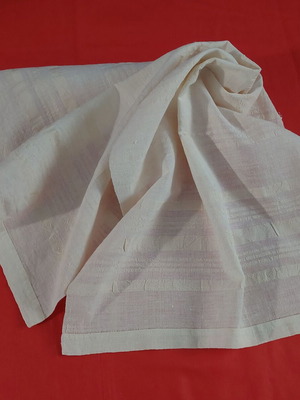 Handwoven table linen new, old loom with silk stripes, ecru color