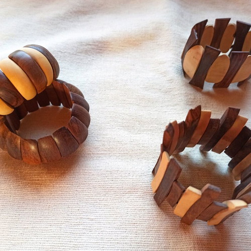 Wooden bracelets new, handmade elastic natural tones