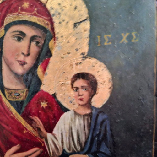 Icon of Theotokos with Christ Child used, oil on metal surface 1921