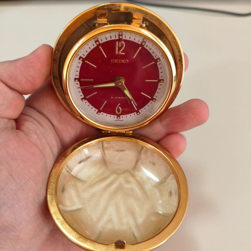 Seiko Vintage 1960s Travel Alarm Clock used, needs repair, decorative
