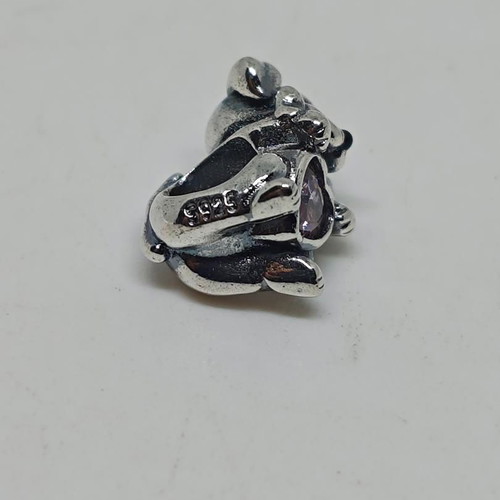 Silver Charm Dog with Pink Crystal Heart S925 like new