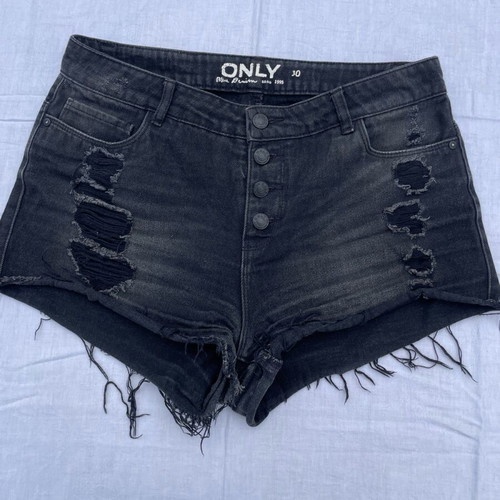 Only black denim shorts with rips like new, size 30