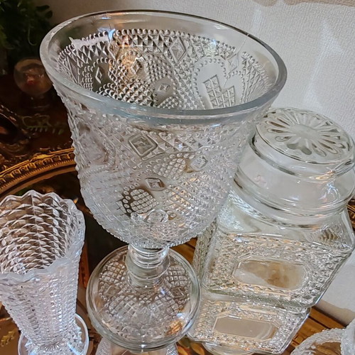 Vintage glass lot with Avon, Anchor Hocking, Grapponia bowl, Soliflore vase