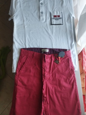 Hashtag boys' clothing set with white shirt 8Y and red shorts 10Y
