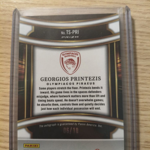 2025-26 Panini Select Euroleague Top Shelf Signatures Georgios Printezis Gold Prizm Auto