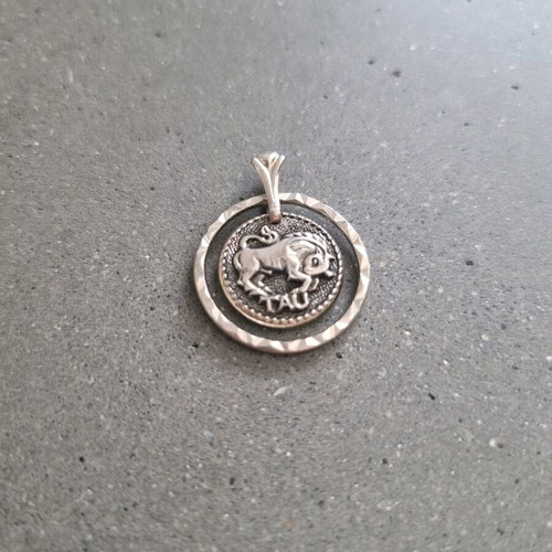 Metal pendant with Taurus zodiac sign new, silver color