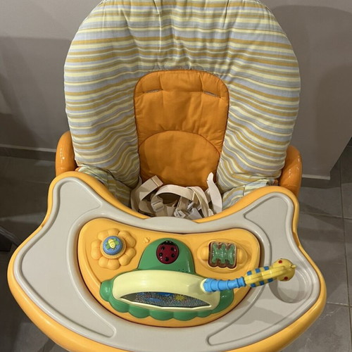 Baby high chair with two trays and detachable toy
