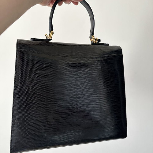 Gucci Lady Lock lizard skin shoulder bag used, large, black