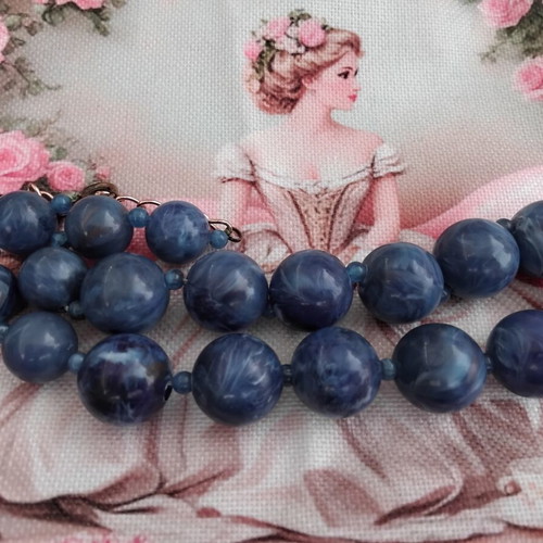 Vintage Statement Necklace 1970s with Blue Marble Beads used