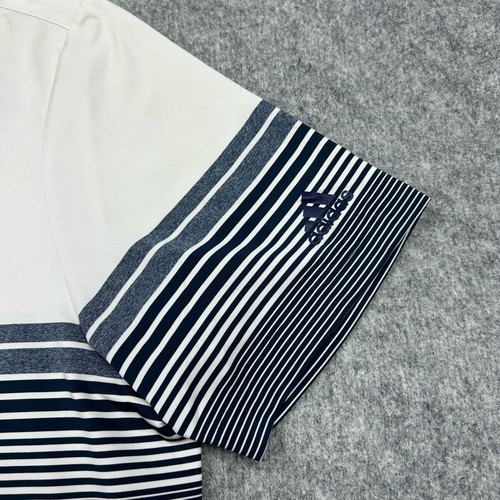 Adidas TPC Scottsdale Men's Golf Polo Shirt Large White Blue Striped Short Sleeve with Collar