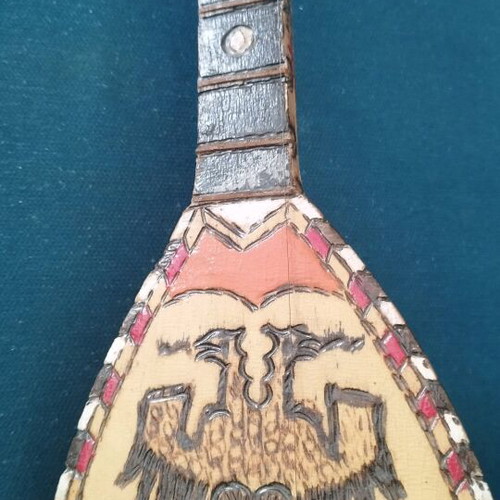 Çifteli used Albanian traditional musical instrument with decorative double-headed eagle