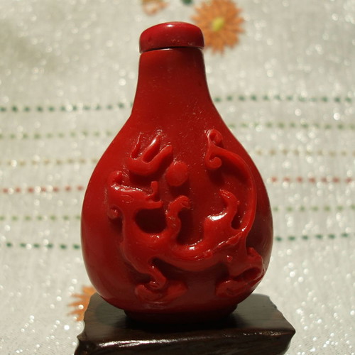 Red Coral Snuff Bottle 19th Century used, Asian art