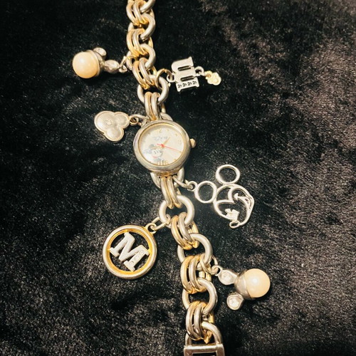 Mickey Mouse charm bracelet watch used, Disney silver tones