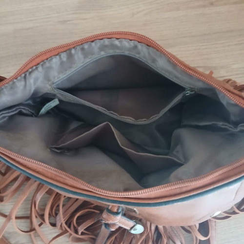 Boho Shoulder Bag Used Tan With Fringes