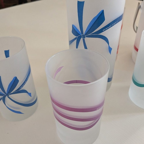Emanuel Ungaro vintage barware set, frosted glass, 6 pieces