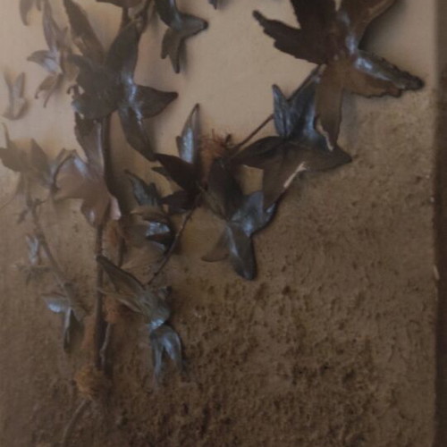 Handmade painting like new with leaves and wood