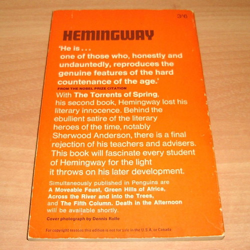 The Torrents of Spring by Ernest Hemingway used, English pocket book 1966