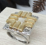 Handmade two-tone statement ring silver-gold