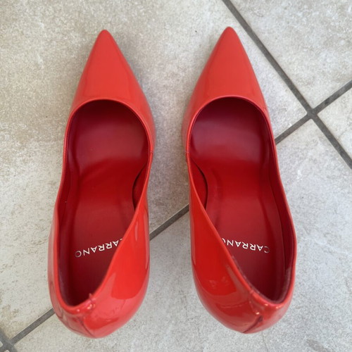 Carrano high-heeled shoes coral red patent leather new