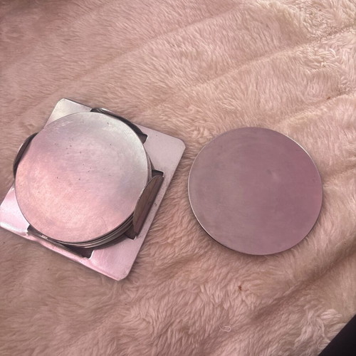 Metal coasters new, set of 6 with holder