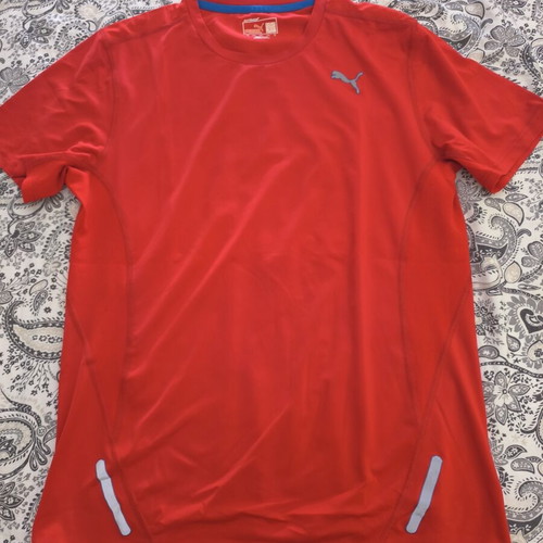 Puma men's technical sports t-shirt size M, like new, red with reflective details