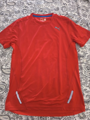 Puma men's technical sports t-shirt size M, like new, red with reflective details