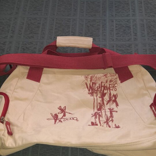Polo shoulder bag beige with red details, new