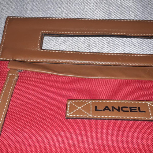 Lancel handbag like new, red and brown, fabric and leather