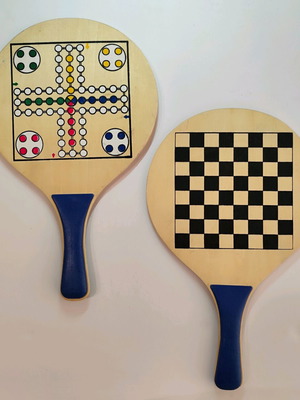 Wooden Handmade Children's Beach Rackets with Board Games like New