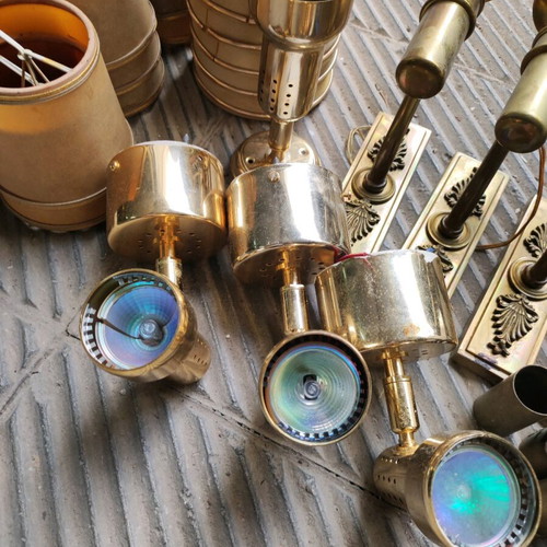 Antique wall lights used, set of 13, brass