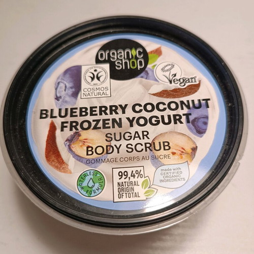 Organic Shop Sugar Body Scrub new with blueberry coconut frozen yogurt scent