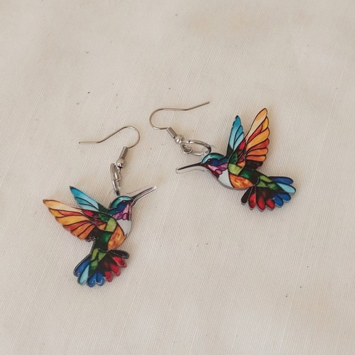 Hummingbird Earrings new, colorful plexiglass