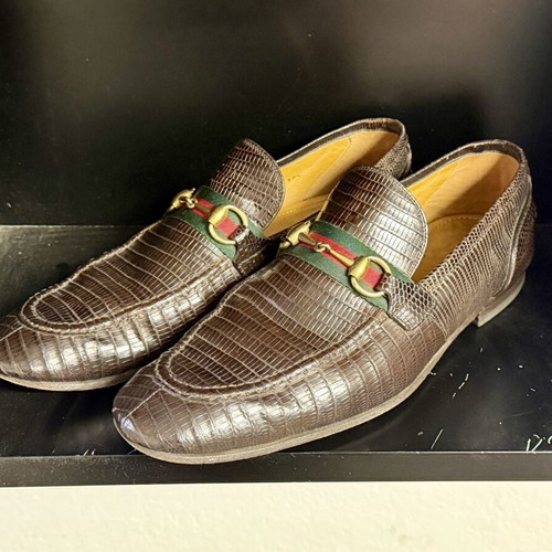Gucci Lizard Horsebit brown loafers
